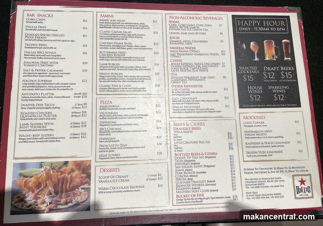 Dallas Cafe & Bar Menu