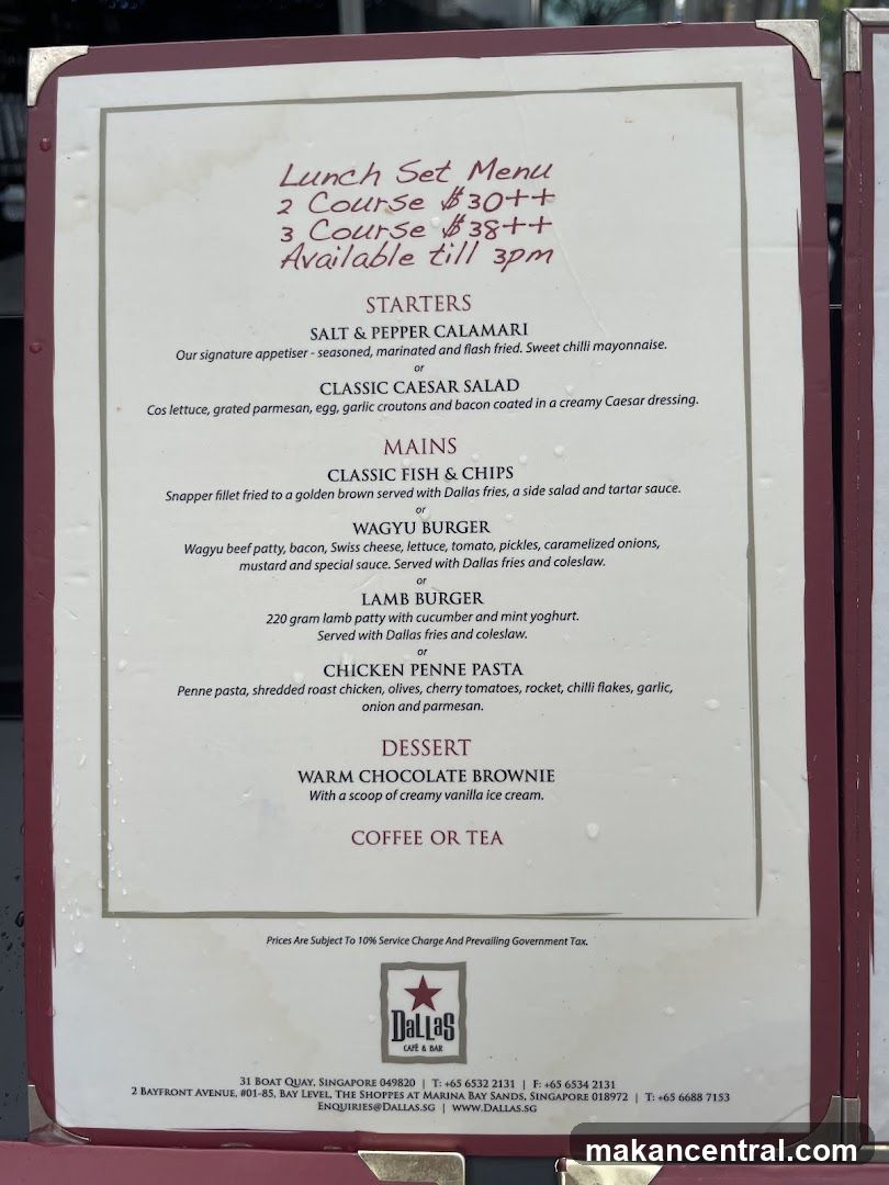 Dallas Cafe & Bar Lunch Set Menu