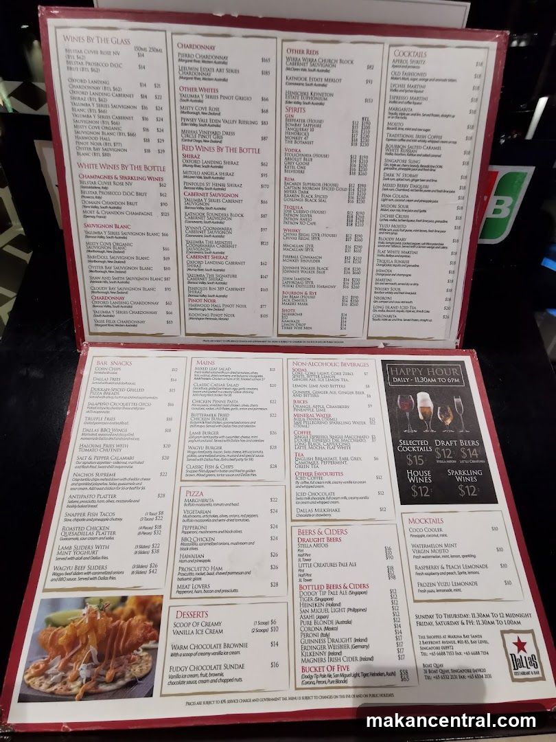 Dallas Restaurant & Bar Menu