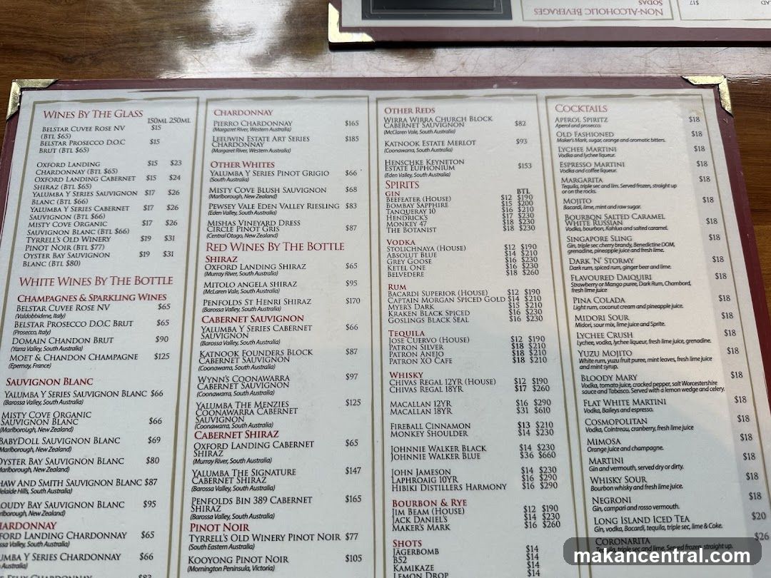 Wines and Cocktails Menu