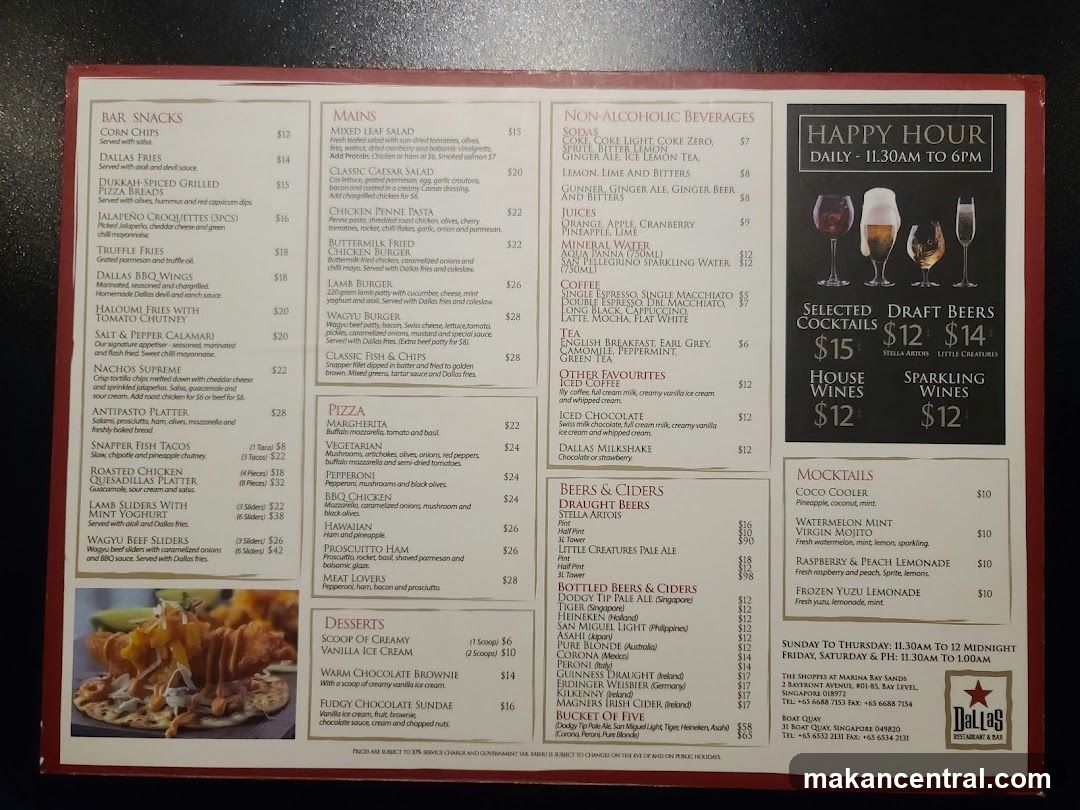 Dallas Restaurant & Bar Menu