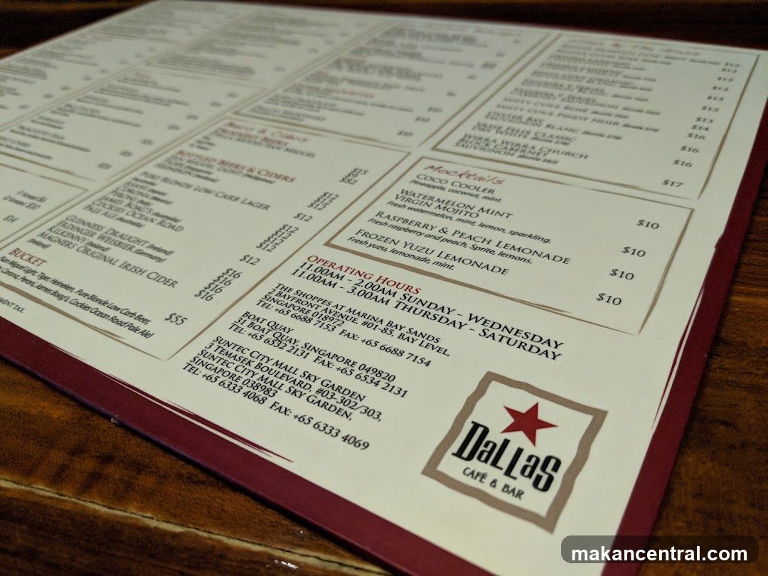 Dallas Cafe & Bar Menu