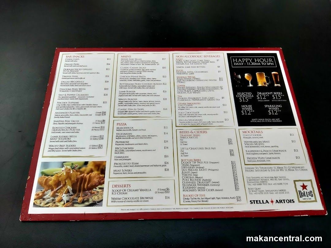 Dallas Cafe & Bar Menu
