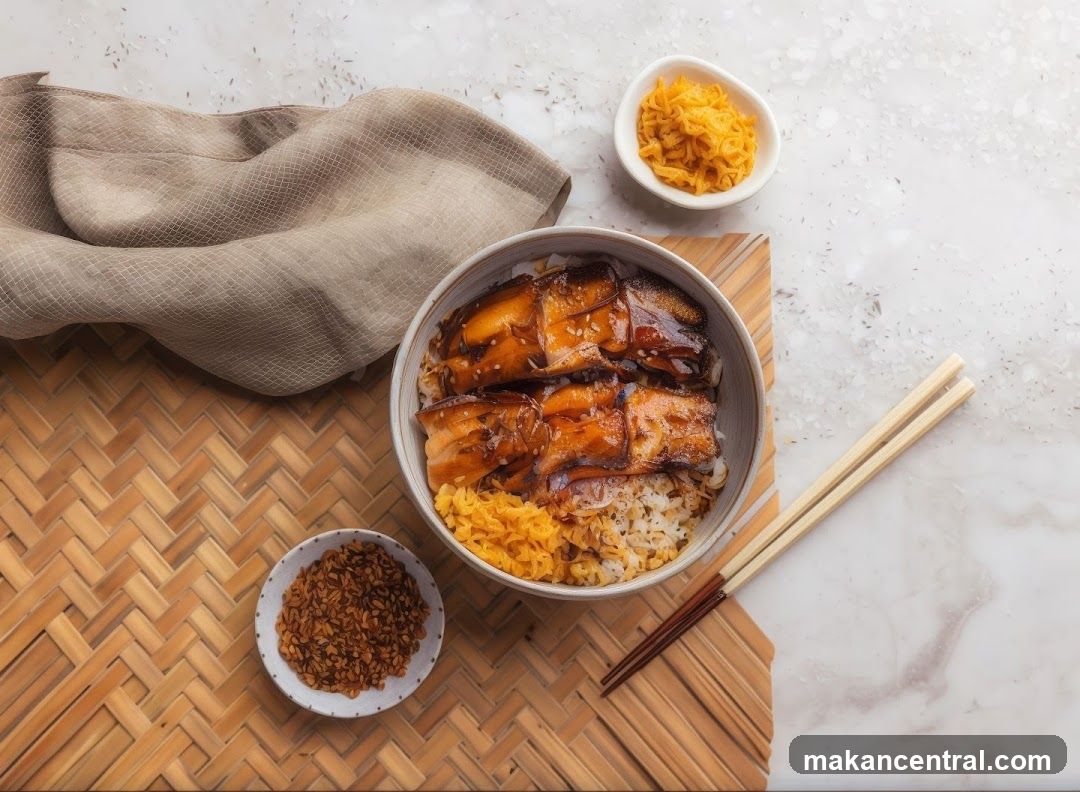 Unagi Donburi with Pickled Ginger and Fried Shallots