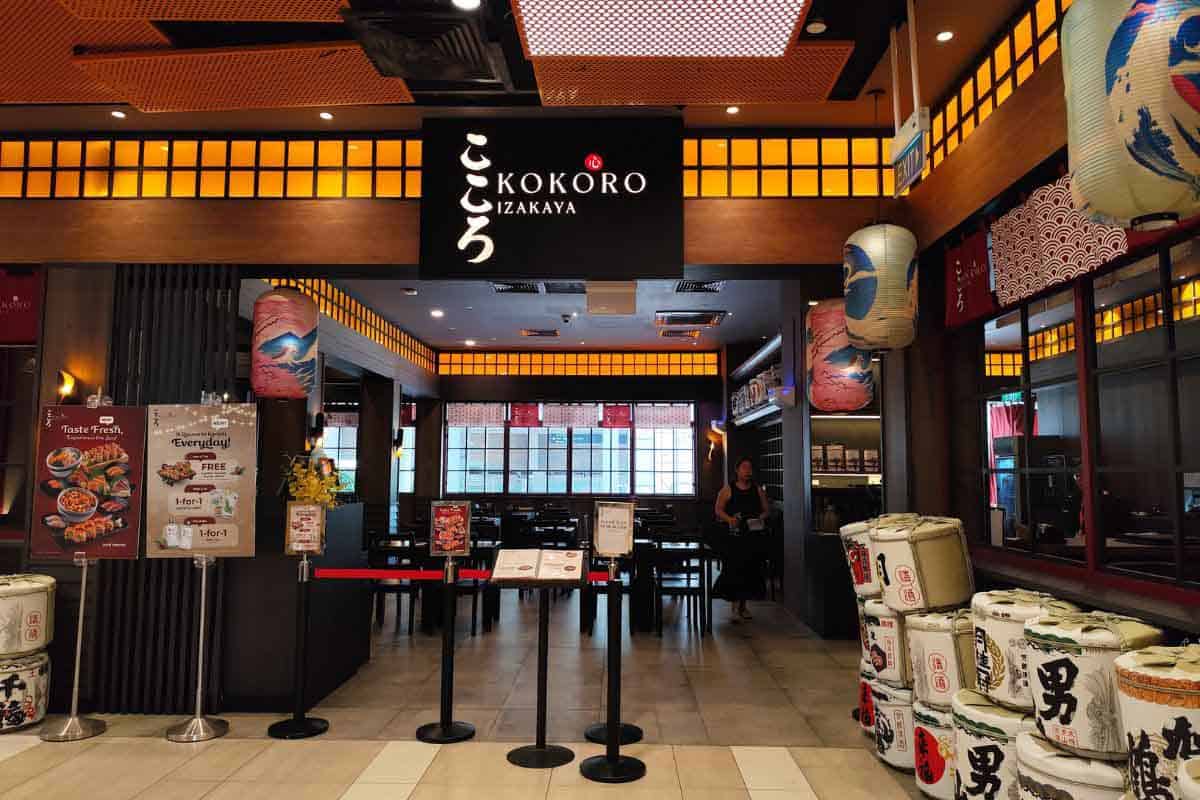 Front counter and signage of Kokoro Izakaya at Lau Pa Sat, the Japanese izakaya concept inside the historic Telok Ayer market