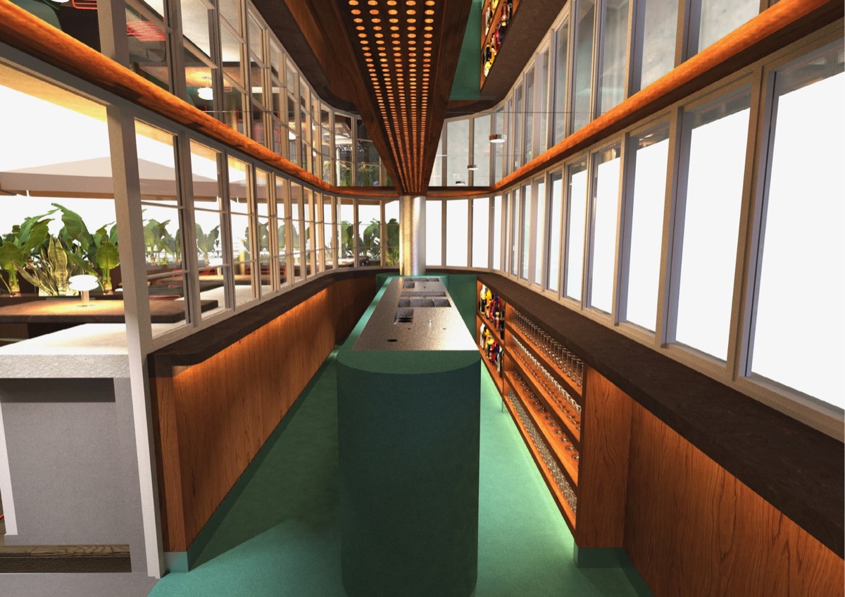 Artist impression of Sohaus rooftop bar at Moutai House Singapore