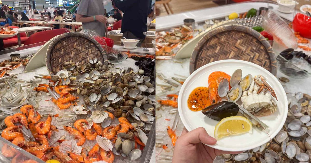 Fresh seafood on ice at a hotel buffet in Singapore, the kind of spread on the National Day 2026 buffet at Pan Pacific and Swissotel The Stamford