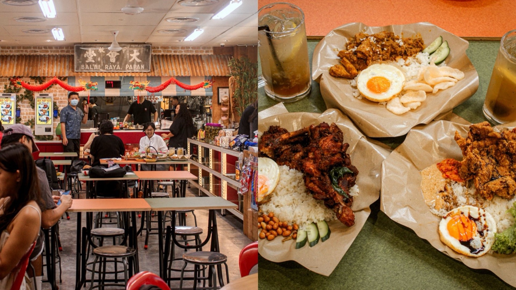 Spicy Hubby dining room under the Balai Raya Papan sign at The Centrepoint, with ayam berempah plates
