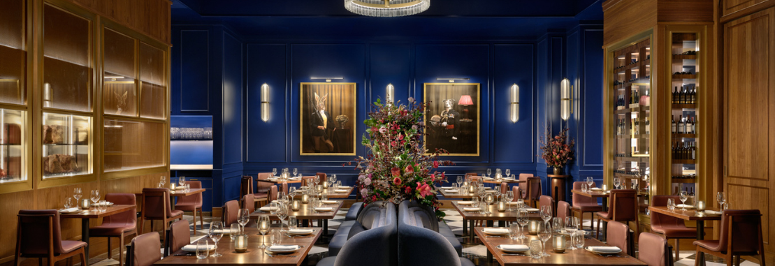 Stags Head Steakhouse interior detail and logo at Pan Pacific Singapore