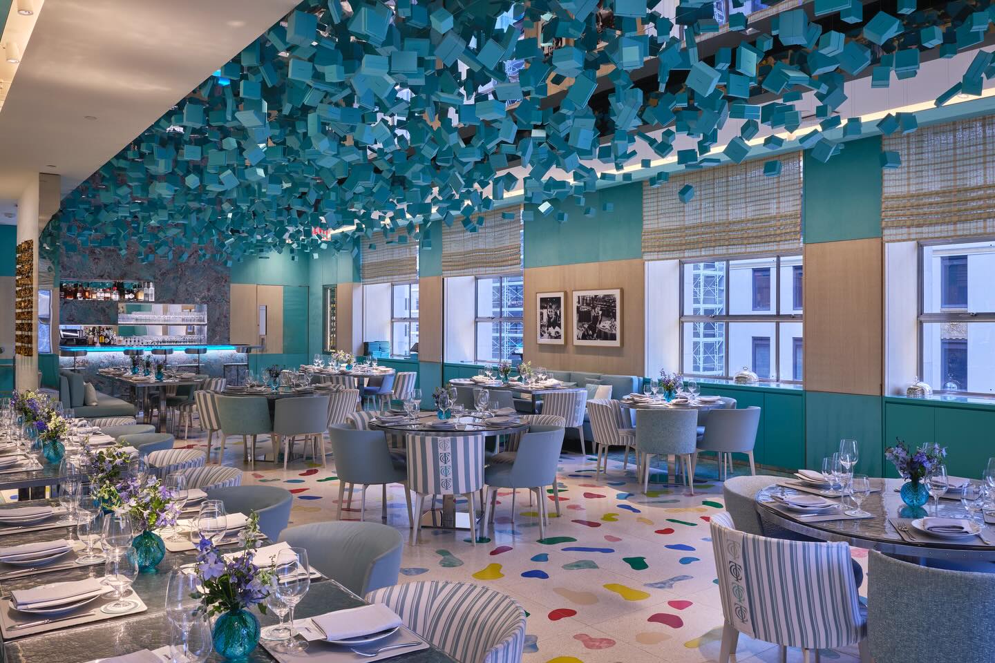 Interior of a Blue Box Cafe with signature Tiffany Blue surfaces, the aesthetic the ION Orchard cafe will follow